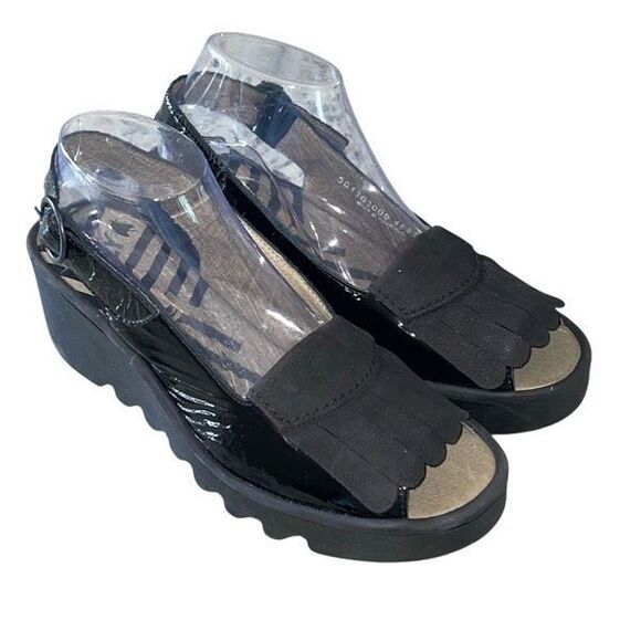 Fly London Womens Patent Bind303Fly Slingback Platform Sandals Black Size 41 US - Picture 3 of 9